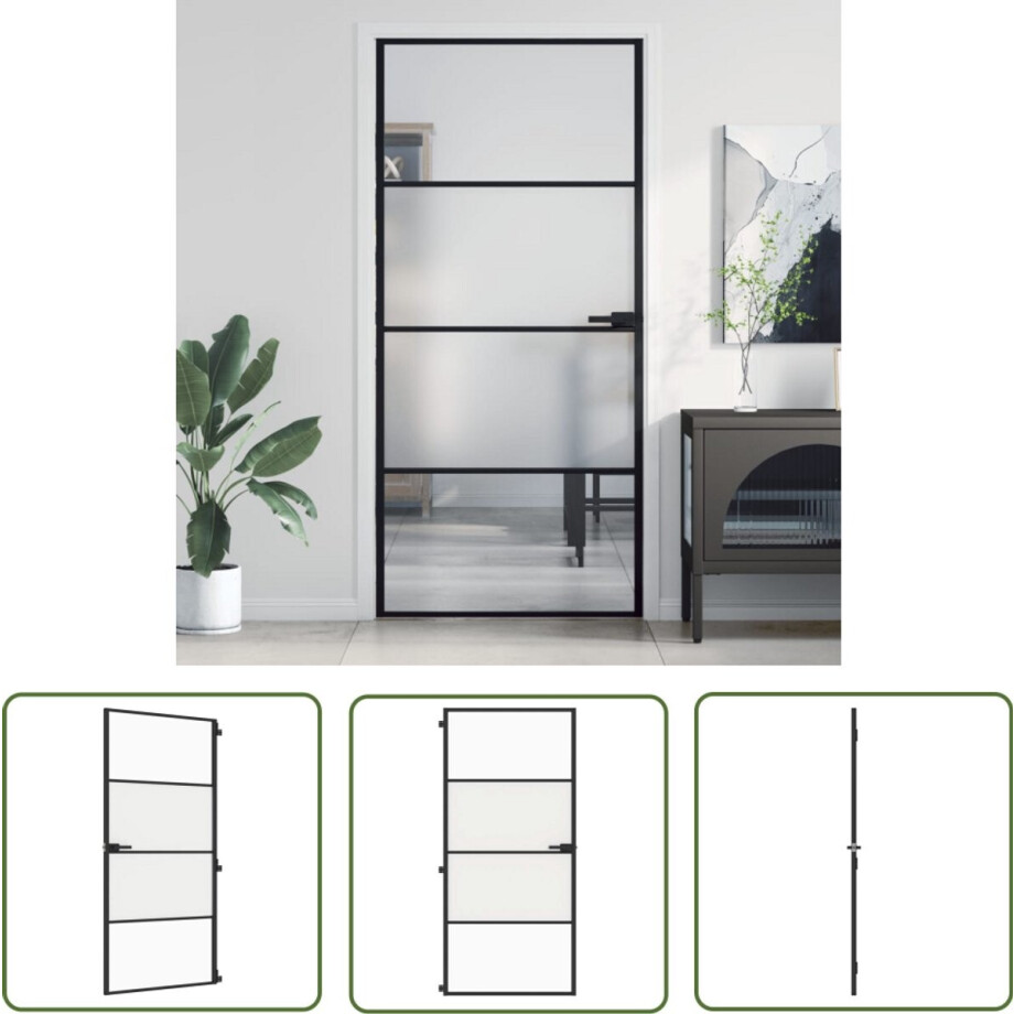 vidaXL Glasdeur - Binnendeur - Binnendeur smal 93x201,5 cm gehard glas en aluminium zwart - Aluminium Deur - Modern Design - Binnenhuisdecoratie afbeelding 1
