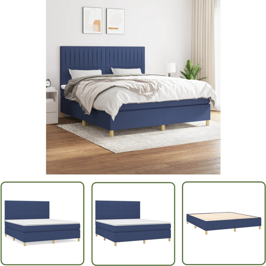 vidaXL Boxspring - Boxspringbed - Boxspring met matras stof blauw 160x200 cm - Bed - Tweepersoonsbed - Slaapcomfort vidaXL Boxspring - Boxspringbed - Boxspring met matras stof blauw 160x200 cm - Bed - Tweepersoonsbed - Slaapcomfort afbeelding 1