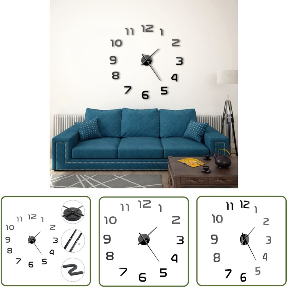 vidaXL Xxl Wandklok - 3D Wandklok - 3D-wandklok 100 cm XXL modern zwart - Moderne Wandklok - Zwarte Wandklok - Hogglans Wandklok afbeelding 1