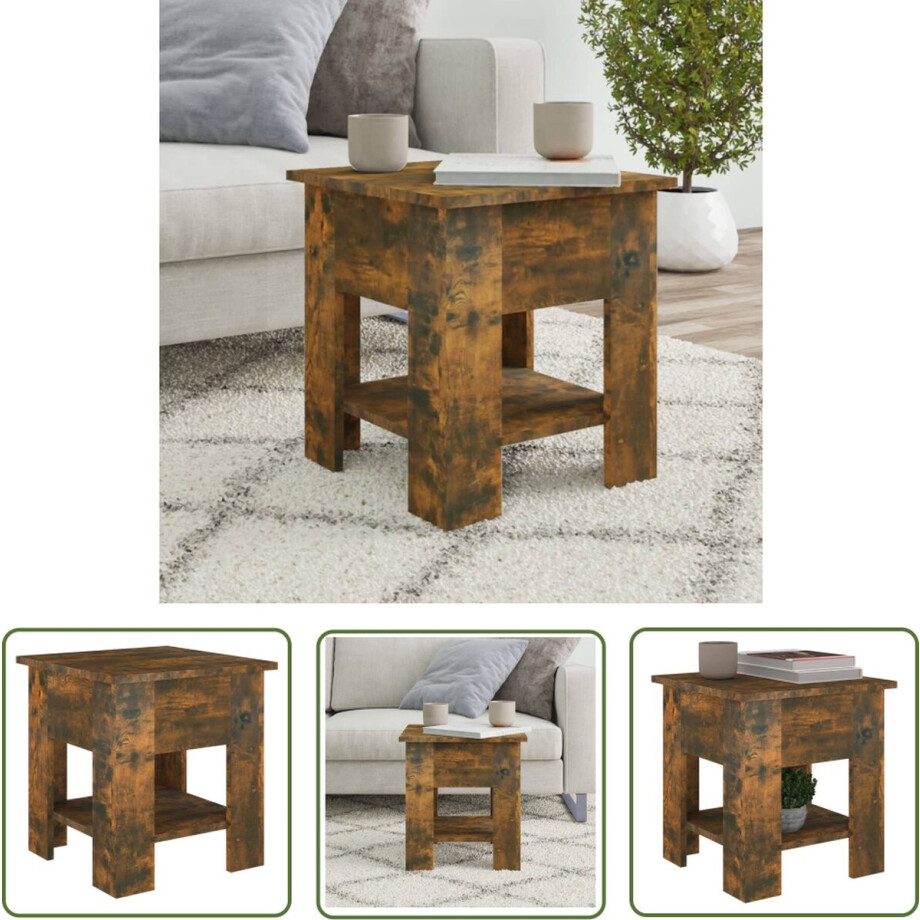 vidaXL Salontafeltje - Salontafel - Salontafel 40x40x42 cm bewerkt hout gerookt eikenkleurig - Houten Salontafel - Bruine Salontafel - Stoere Salontafel afbeelding 1