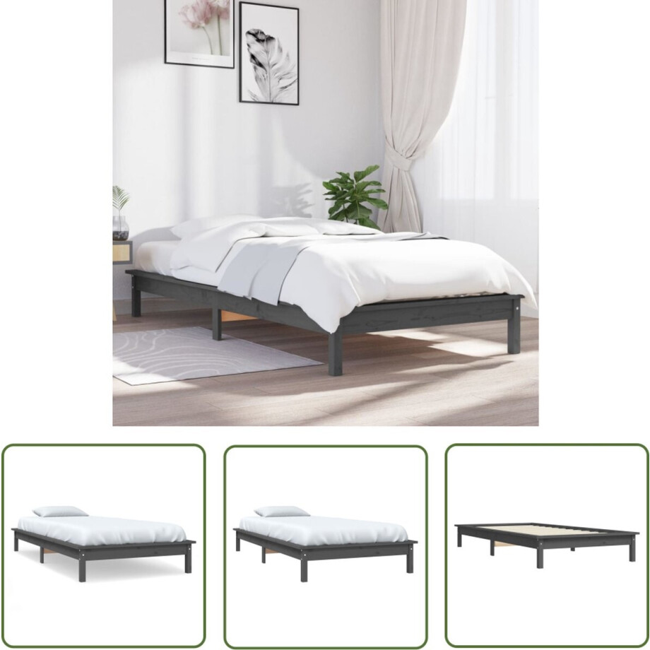 vidaXL Houten Bed - Klassieke Bed - Bedframe massief grenenhout grijs 90x190 cm - Enkel Bed - Grijs Bed - Grenenhouten Bed afbeelding 1