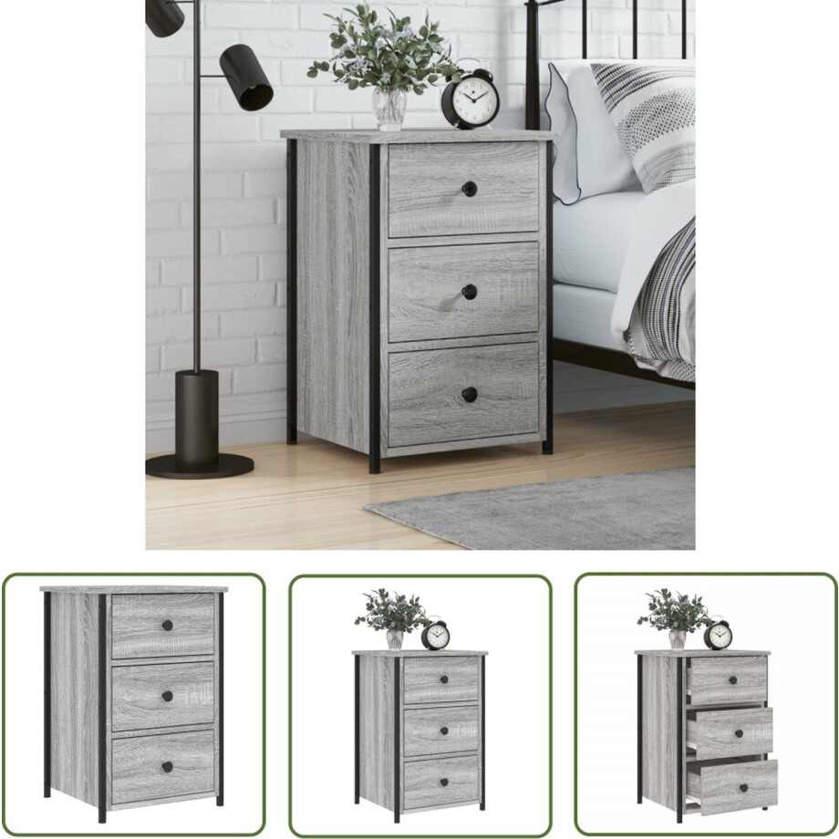 vidaXL Industrieel - Nachtkastje - Nachtkastje 40x36x60 cm bewerkt hout grijs sonoma eikenkleurig - Grijze Kast - Houten Kast - Salontafel afbeelding 1