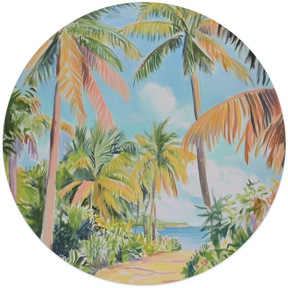 Glasschilderij Pad tussen de palmbomen - Ø 50 - Glas - REINDERS afbeelding 1