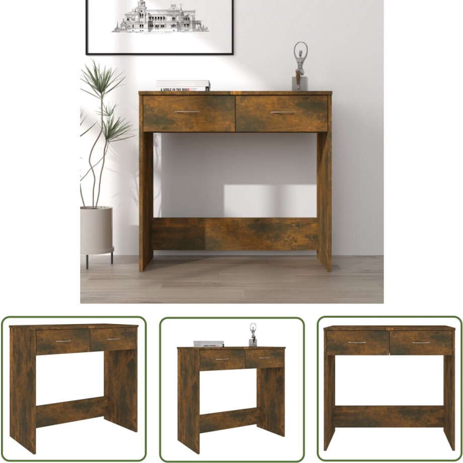 vidaXL Bureau - Kantoormeubilair - Bureau 80x40x75 cm bewerkt hout gerookt eikenkleurig - Houten Bureau - Schrijfbureau - Compact Bureau vidaXL Bureau - Kantoormeubilair - Bureau 80x40x75 cm bewerkt hout gerookt eikenkleurig - Houten Bureau - Schrijfbureau - Compact Bureau afbeelding 1