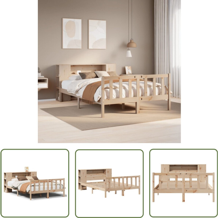vidaXL Bedden - Slaapkamers - Bed met boekenkast zonder matras massief grenenhout 150x200 cm - Houten Bedden - Massief Hout - Grenenhouten Bed vidaXL Bedden - Slaapkamers - Bed met boekenkast zonder matras massief grenenhout 150x200 cm - Houten Bedden - Massief Hout - Grenenhouten Bed afbeelding 1