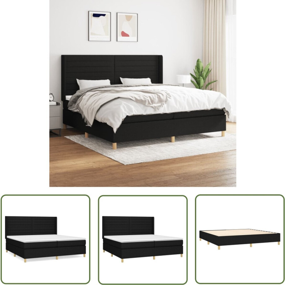 vidaXL Boxspring - Boxspringbed - Boxspring met matras stof zwart 200x200 cm - Tweepersoonsbed - Bed Frame - King Size Bed vidaXL Boxspring - Boxspringbed - Boxspring met matras stof zwart 200x200 cm - Tweepersoonsbed - Bed Frame - King Size Bed afbeelding 1