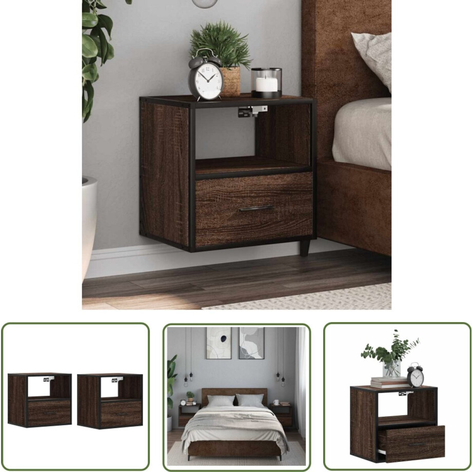 vidaXL Wandmontage - Nachtkast - Nachtkastjes 2st wandgemonteerd 40x31x39,5cm bruin eikenkleurig - Slaapkamers - Kast - Houten Meubels afbeelding 1