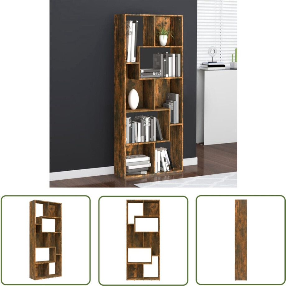 vidaXL Houten Boekenkast - Boekenkast - Boekenkast 67x24x161 cm bewerkt hout gerookt eikenkleurig - Bruine Boekenkast - Vintage Boekenkast - Industriële Boekenkast afbeelding 1
