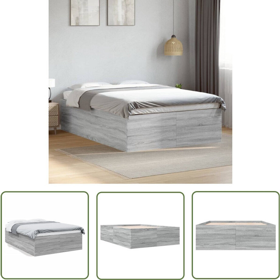 vidaXL Houten Bed - Bed Frame - Bedframe bewerkt hout grijs sonoma eikenkleurig 120x190 cm - Grijs Bed - Sonoma Eiken Kleur - Tweepersoons Bed vidaXL Houten Bed - Bed Frame - Bedframe bewerkt hout grijs sonoma eikenkleurig 120x190 cm - Grijs Bed - Sonoma Eiken Kleur - Tweepersoons Bed afbeelding 1