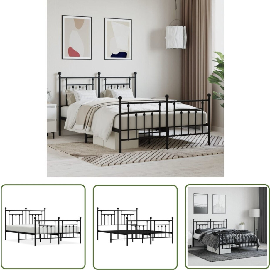 vidaXL Klassiek Bedframe - Robuust Bedframe - Bedframe met hoofd- en voeteneinde metaal zwart 140x190 cm - Metalen Bedframe - Zwart Bedframe - Staal Bedframe afbeelding 1