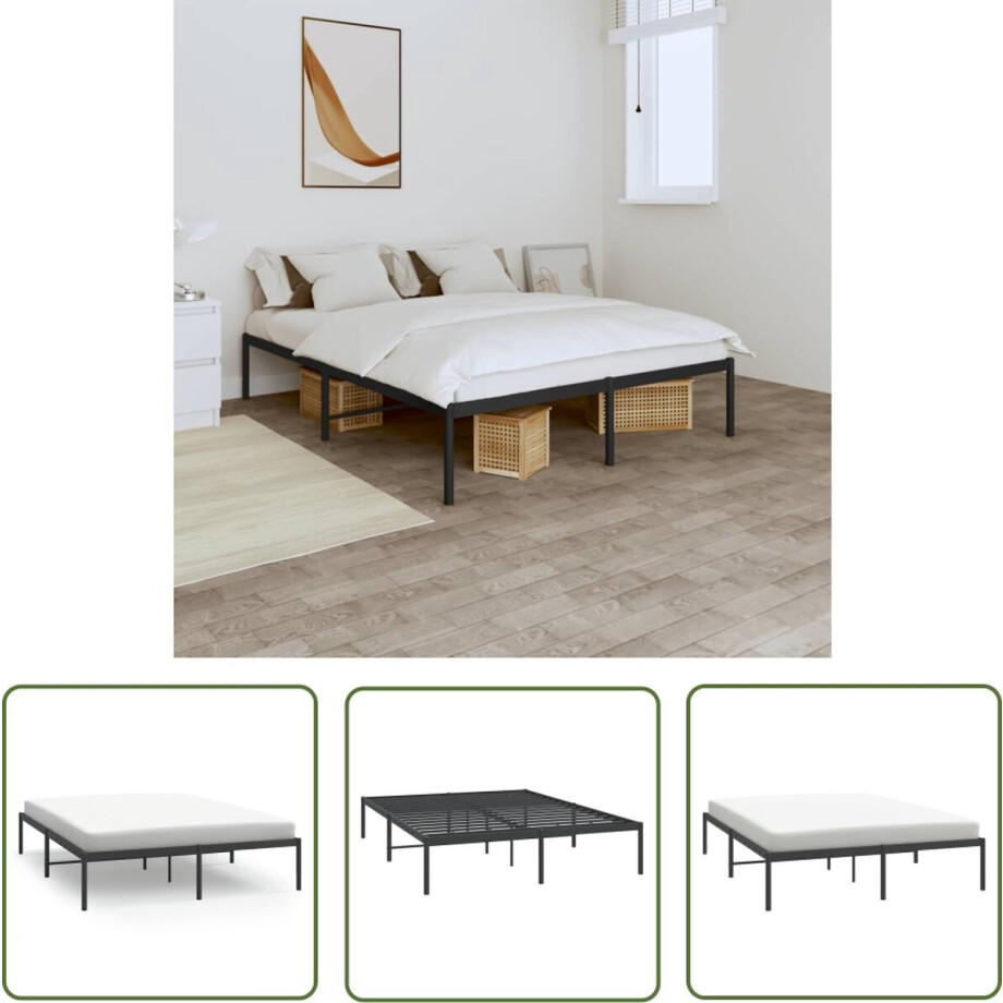 vidaXL Klassiek Bed - Robuust Bed Frame - Bedframe metaal zwart 140x200 cm - Staal Bedframe - Zwart Bedframe - Logeerbed afbeelding 1
