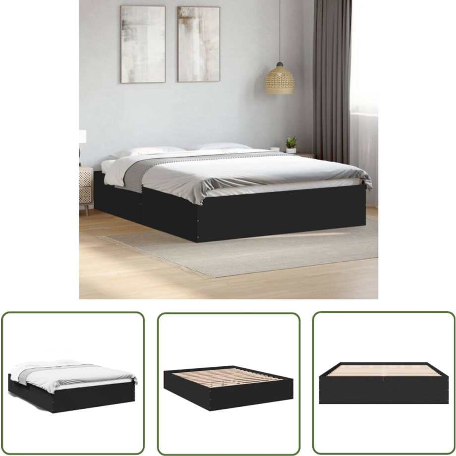 vidaXL Houten Bed - Bed Frame - Bedframe bewerkt hout zwart 150x200 cm - Zwart Bed - Tweepersoonsbed - King Size Bed vidaXL Houten Bed - Bed Frame - Bedframe bewerkt hout zwart 150x200 cm - Zwart Bed - Tweepersoonsbed - King Size Bed afbeelding 1