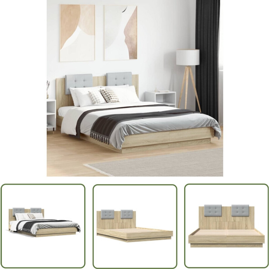 vidaXL Bed Frame - Slaapcomfort - Bedframe met hoofdeinde bewerkt hout sonoma eiken 140x200 cm - Houten Bed - Sonoma Eiken - Tweepersoonsbed vidaXL Bed Frame - Slaapcomfort - Bedframe met hoofdeinde bewerkt hout sonoma eiken 140x200 cm - Houten Bed - Sonoma Eiken - Tweepersoonsbed afbeelding 1