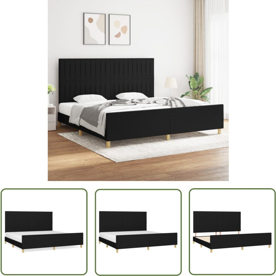 vidaXL Boxspring - Bed Frame - Bedframe zonder matras stof zwart 200x200 cm - Hoofdeinde - Tweepersoonsbed - Houten Bed afbeelding 1