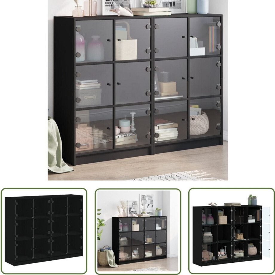 vidaXL Houten Boekenkast - Boekenkast - Boekenkast met deuren 136x37x109 cm bewerkt hout zwart - Zwarte Boekenkast - Bibliotheekkast - Opslagoplossing vidaXL Houten Boekenkast - Boekenkast - Boekenkast met deuren 136x37x109 cm bewerkt hout zwart - Zwarte Boekenkast - Bibliotheekkast - Opslagoplossing afbeelding 1