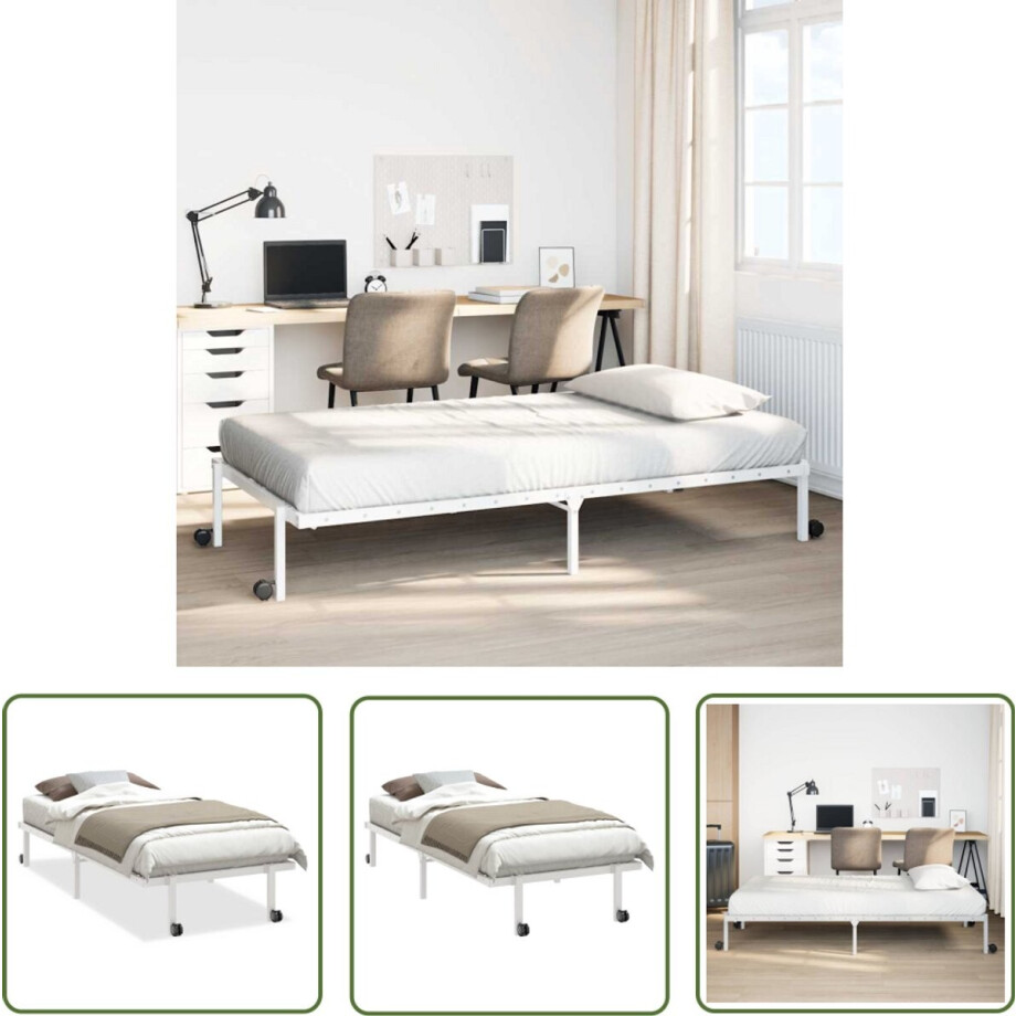 vidaXL Opvouwbaar Bed - Bedframe - Bedframe zonder matras opvouwbaar 90x200 cm staal wit - Staal Bedframe - Wit Bedframe - Compact Bed afbeelding 1