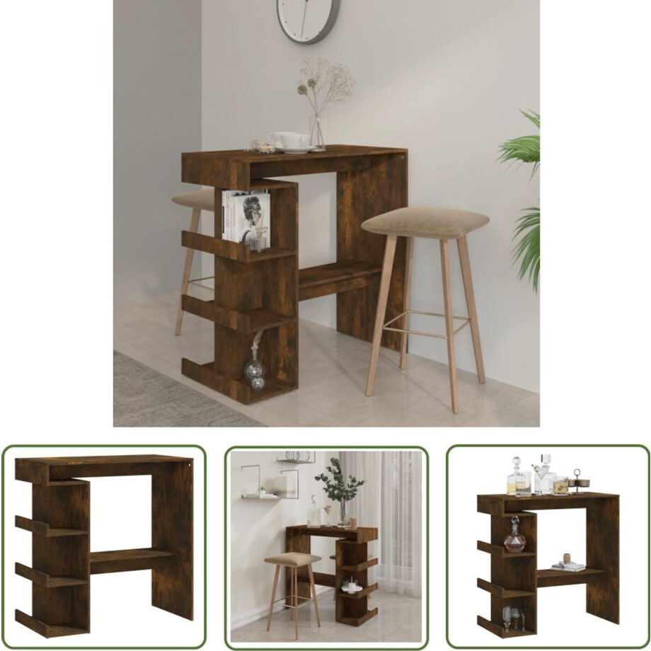 vidaXL Bartafel - Gerookt Eiken - Met Opbergrek - 100x50x101,5 cm Bartafel - Bistrotafel - Pubtafel - Kroegtafel - Houten Bartafel afbeelding 1