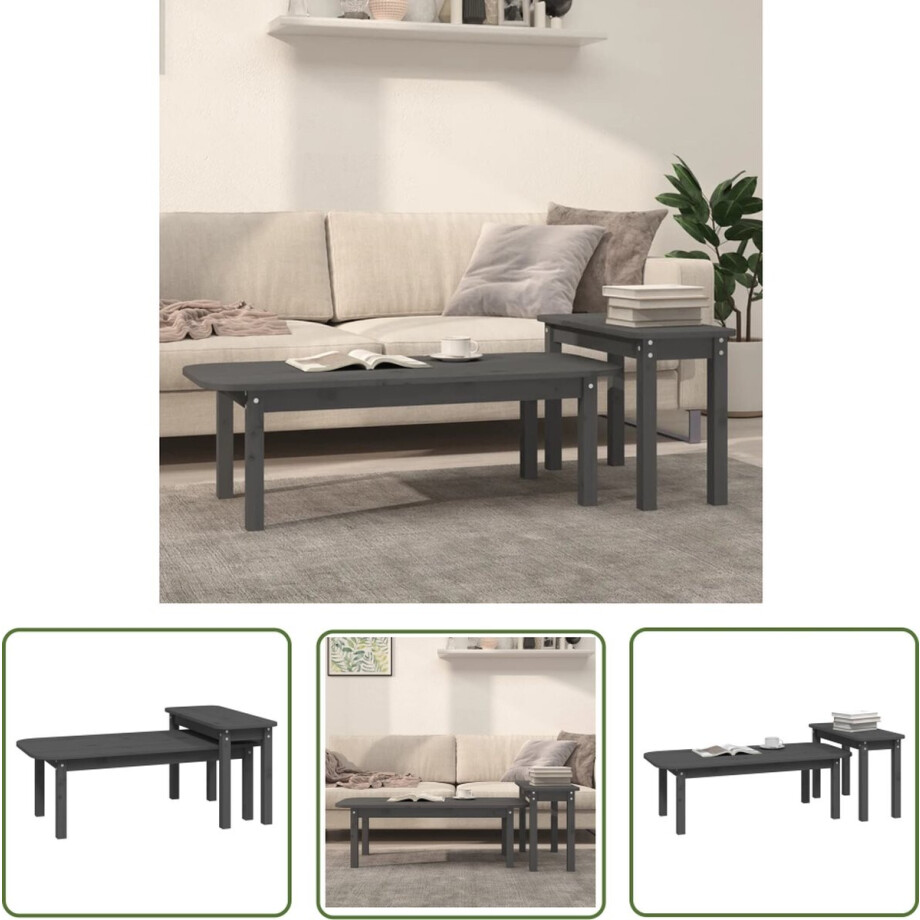 vidaXL Salontafeltje - Houten Salontafel - 2-delige Salontafelset massief grenenhout grijs - Bijzettafel - Grenoble Hout - Grijze Salontafel vidaXL Salontafeltje - Houten Salontafel - 2-delige Salontafelset massief grenenhout grijs - Bijzettafel - Grenoble Hout - Grijze Salontafel afbeelding 1