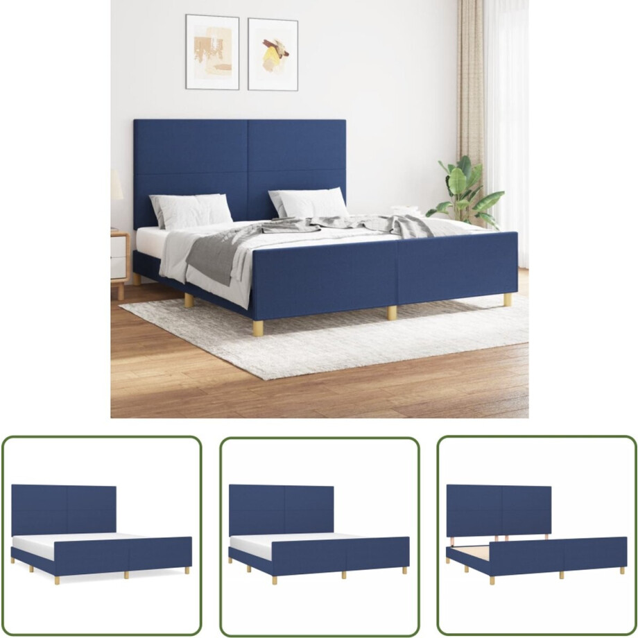 vidaXL Boxspring - Bedframe - Bedframe zonder matras stof blauw 160x200 cm - Tweepersoonsbed - Stapelbed - Houten Bed afbeelding 1