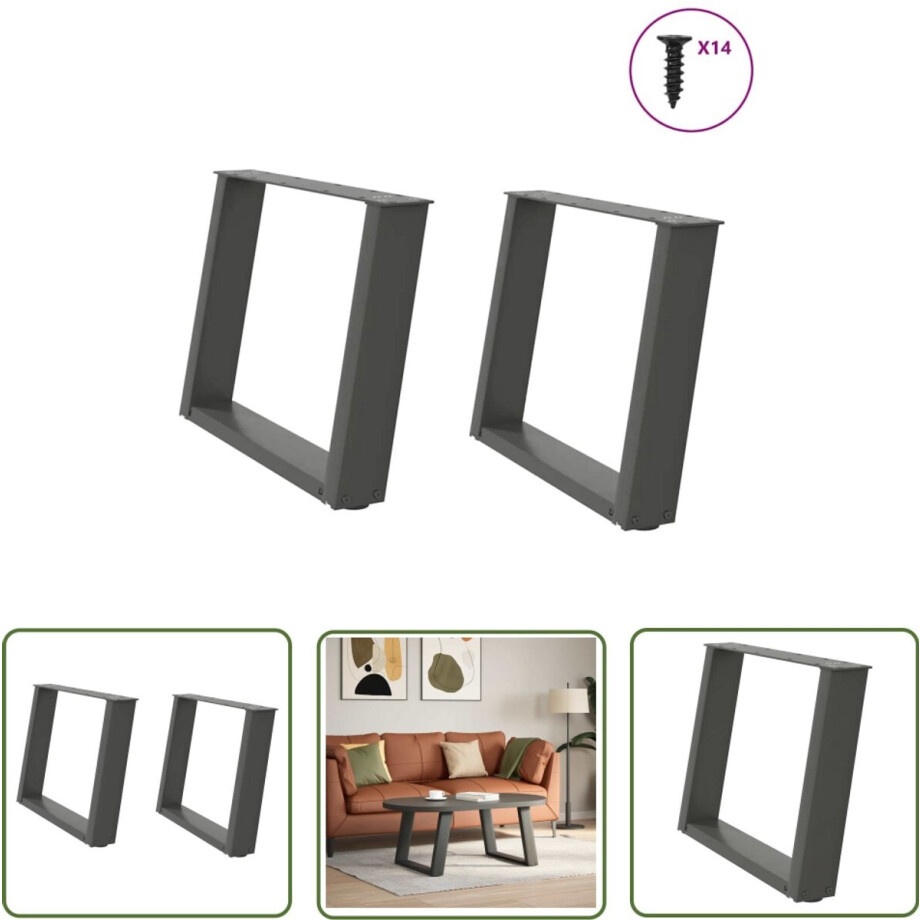 vidaXL Salontafels - Salontafel Potten - Salontafelpoten 2 st U-vormig 70x(42-43) cm staal antraciet - Tafelpoten - Robuuste Tafelpoten - Zwarte Tafelpoten afbeelding 1
