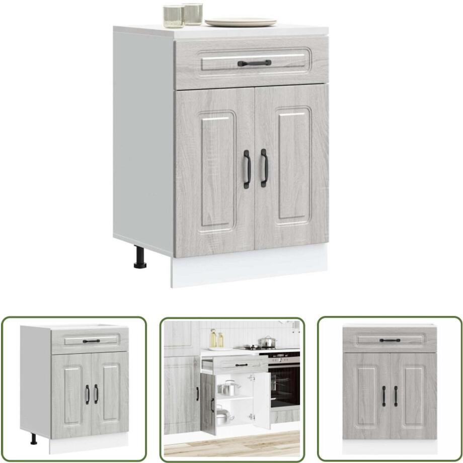 vidaXL Keukenkasten - Keuken Onderkast - Keuken onderkast Kalmar bewerkt hout grijs sonoma eiken - Houten Keuken - Grijze Keuken - Onderkasten afbeelding 1