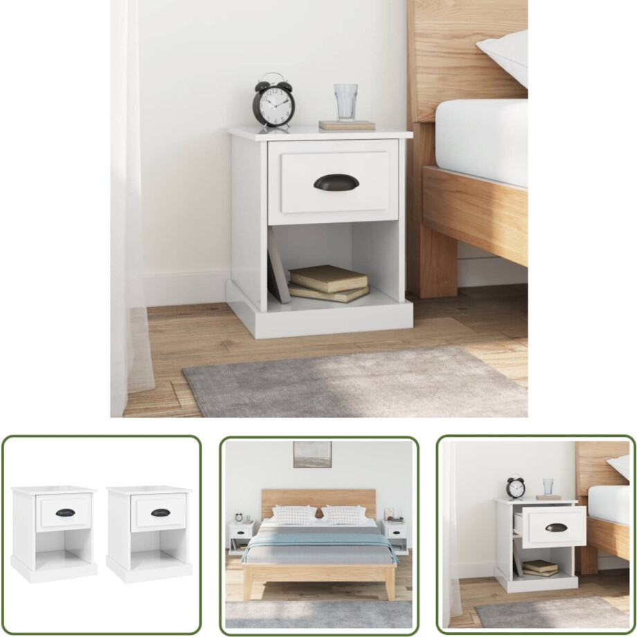 vidaXL Kastjes - Nachtkastjes - Nachtkastjes 2 st 39x39x47,5 cm bewerkt hout hoogglans wit - Meubilair - Slaapkamers - Decoratie afbeelding 1