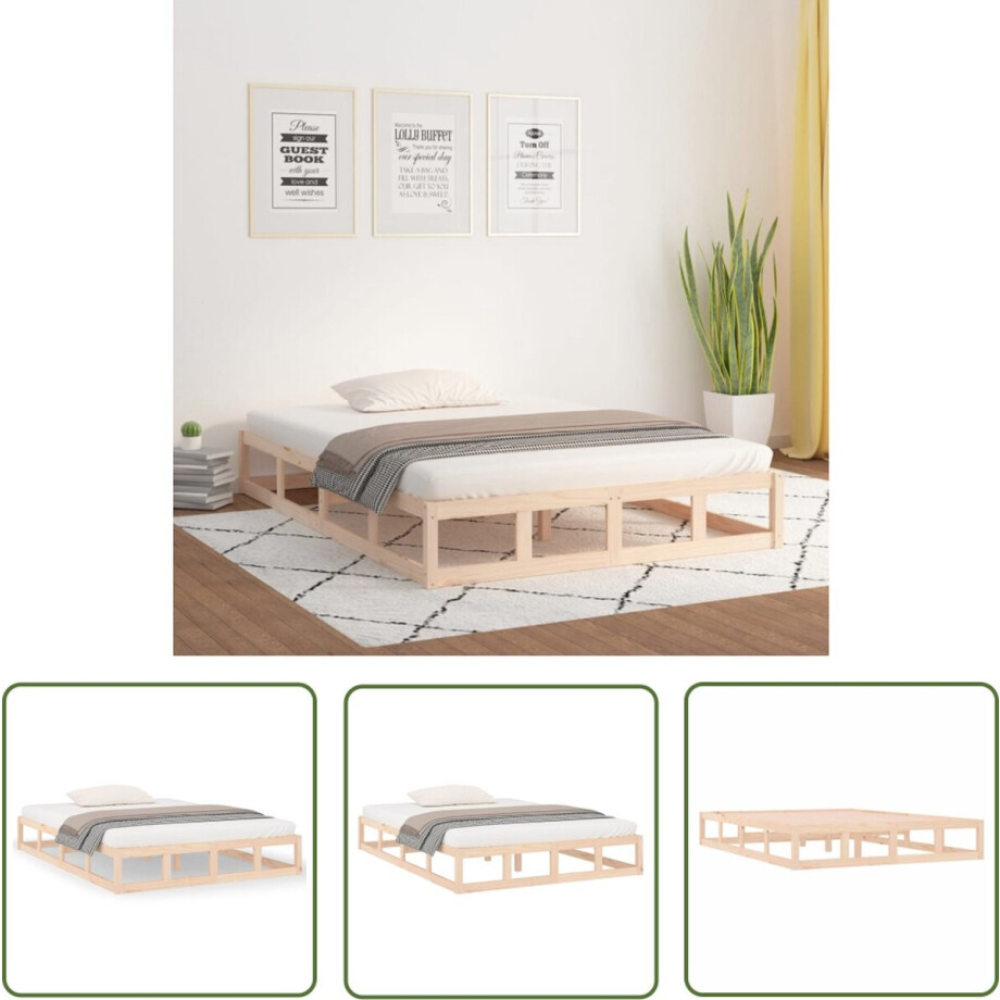 vidaXL Massief Grenenhout - Houten Bedframe - Bedframe massief hout 140x190 cm - Bedframe 140x190 - Slaapcomfort - Modern Bedframe afbeelding 1