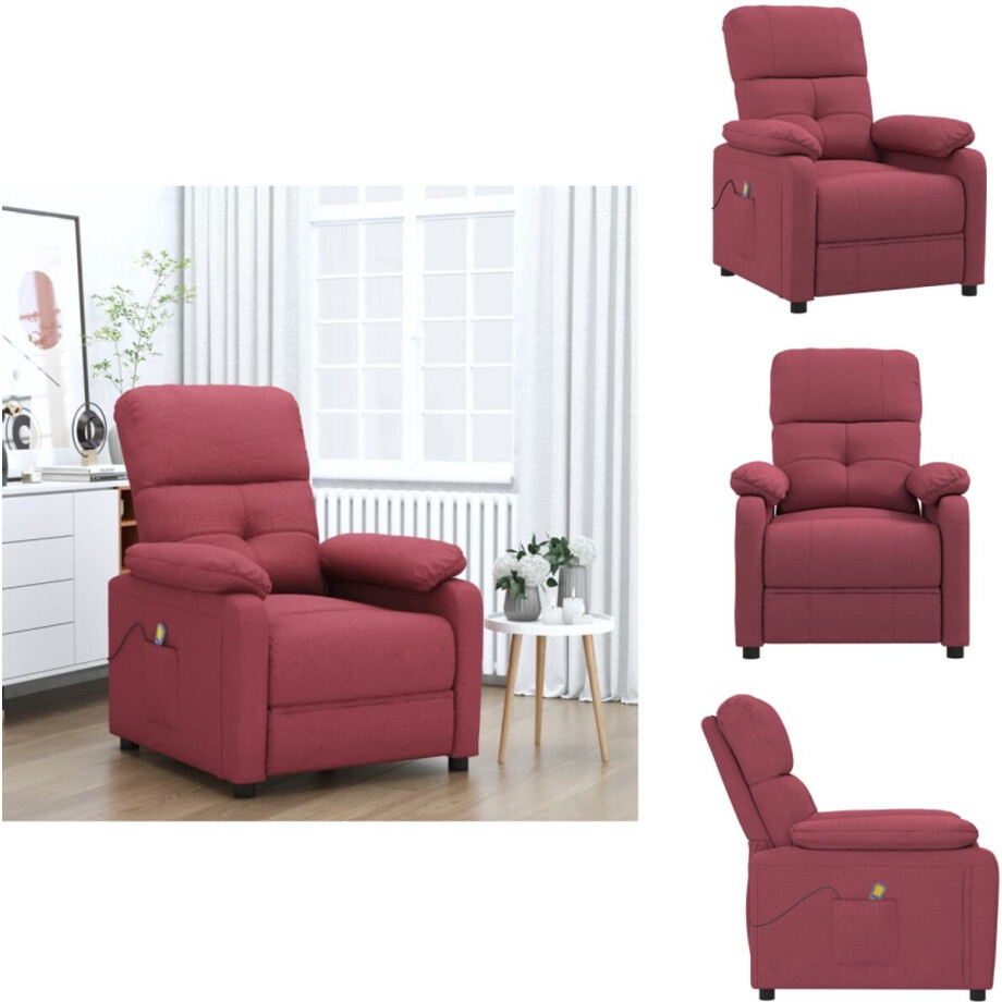 vidaXL Massagestoel - Massagestoelen - Zitstoel - Leunstoel - Massagestoel stof wijnrood afbeelding 1