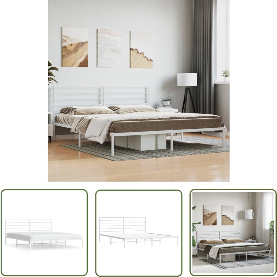 vidaXL Metalen Bedframe - Robuust Bedframe - Bedframe met hoofdbord metaal wit 180x200 cm - Wit Bedframe - Boxspring Bed - Hoofdbord vidaXL Metalen Bedframe - Robuust Bedframe - Bedframe met hoofdbord metaal wit 180x200 cm - Wit Bedframe - Boxspring Bed - Hoofdbord afbeelding 1