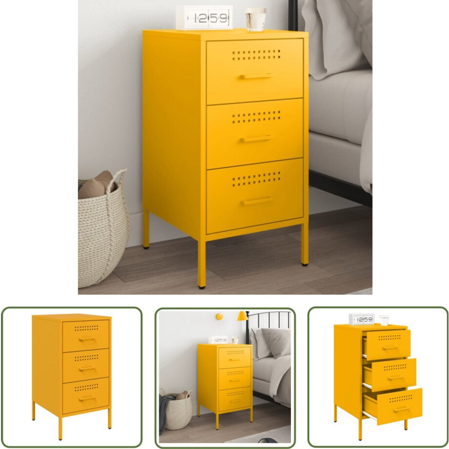 vidaXL Industrieel Design - Nachtkastje - Nachtkastje 36x39x68 cm staal mosterdgeel - Staalkast - Mustard Geel - Vintage Look afbeelding 1