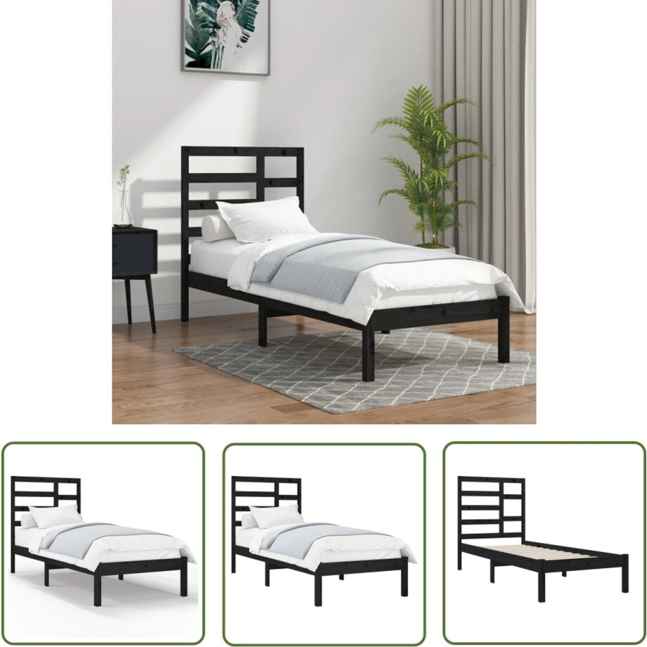 vidaXL Enkel Bed - Massief Houten Bed - Bedframe massief hout zwart 100x200 cm - Slaapcomfort - Modern Design - Minimalistisch Bed vidaXL Enkel Bed - Massief Houten Bed - Bedframe massief hout zwart 100x200 cm - Slaapcomfort - Modern Design - Minimalistisch Bed afbeelding 1