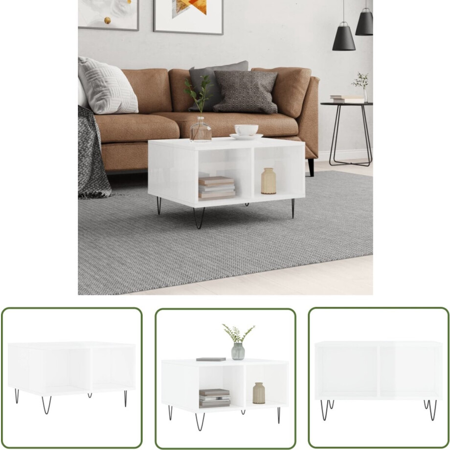 vidaXL Bijzettafel - Salontafel - Salontafel 60x50x36,5 cm bewerkt hout hoogglans wit - Houten Salontafel - Witte Salontafel - Modern Design vidaXL Bijzettafel - Salontafel - Salontafel 60x50x36,5 cm bewerkt hout hoogglans wit - Houten Salontafel - Witte Salontafel - Modern Design afbeelding 1