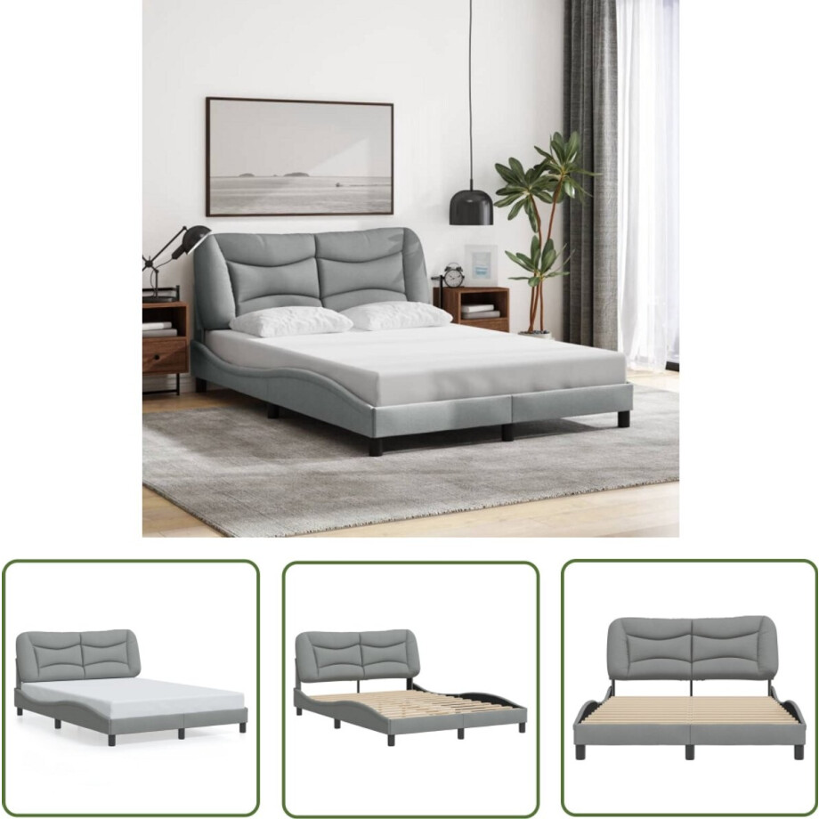 vidaXL Bedframe - Slaapcomfort - Bedframe zonder matras Hvar stof lichtgrijs 140x200 cm - Boxspring - Tweepersoonsbed - Hoofdbord vidaXL Bedframe - Slaapcomfort - Bedframe zonder matras Hvar stof lichtgrijs 140x200 cm - Boxspring - Tweepersoonsbed - Hoofdbord afbeelding 1