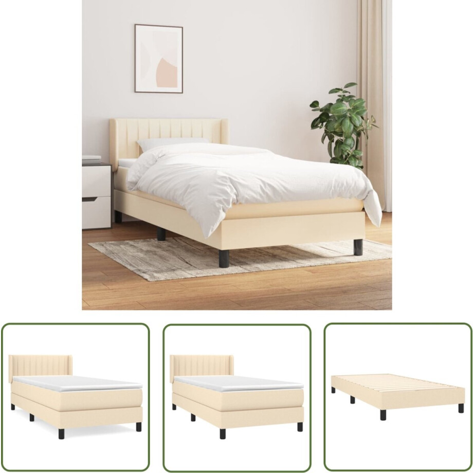 vidaXL Slaapcomfort - Boxspringbed - Boxspring met matras stof crèmekleurig 80x200 cm - Boxspring Frame - Creme Kleur - Tweepersoonsbed afbeelding 1
