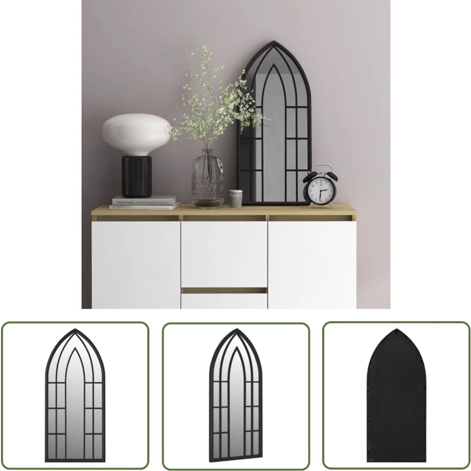 vidaXL Binnenspiegel - Spiegels - Spiegel 70x30 cm ijzer zwart - Interieurspiegel - Zwarte Spiegel - Ronde Spiegel afbeelding 1