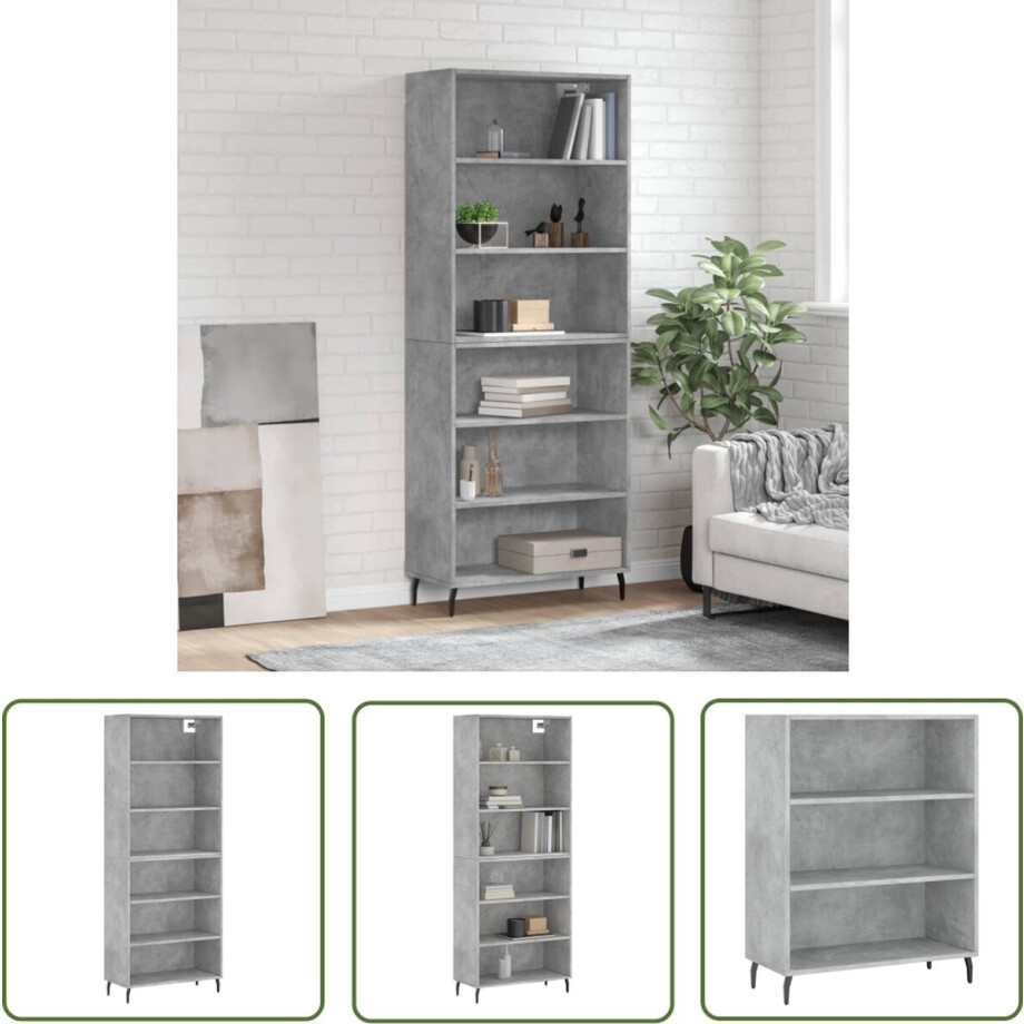 vidaXL Kledingkast - Hoge Kast - Hoge kast 69,5x32,5x180 cm bewerkt hout betongrijs - Opslagkast - Houten Kast - Grijze Kast vidaXL Kledingkast - Hoge Kast - Hoge kast 69,5x32,5x180 cm bewerkt hout betongrijs - Opslagkast - Houten Kast - Grijze Kast afbeelding 1