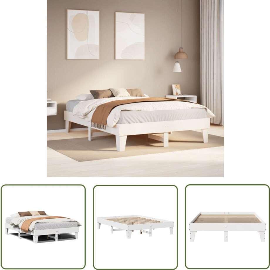 vidaXL Grenenhout - Bedframe - Bedframe zonder matras massief grenenhout wit 160x200 cm - Massief Hout - Bed - Slaapkamer afbeelding 1