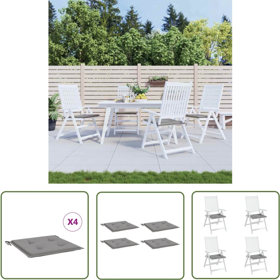 vidaXL Oxford Stof - Tuinstoel Kussentjes - Tuinstoelkussens 4 st 40x40x4 cm oxford stof grijs - Outdoor Kussens - Balkon Kussens - Tuinkamer Accessoires afbeelding 1