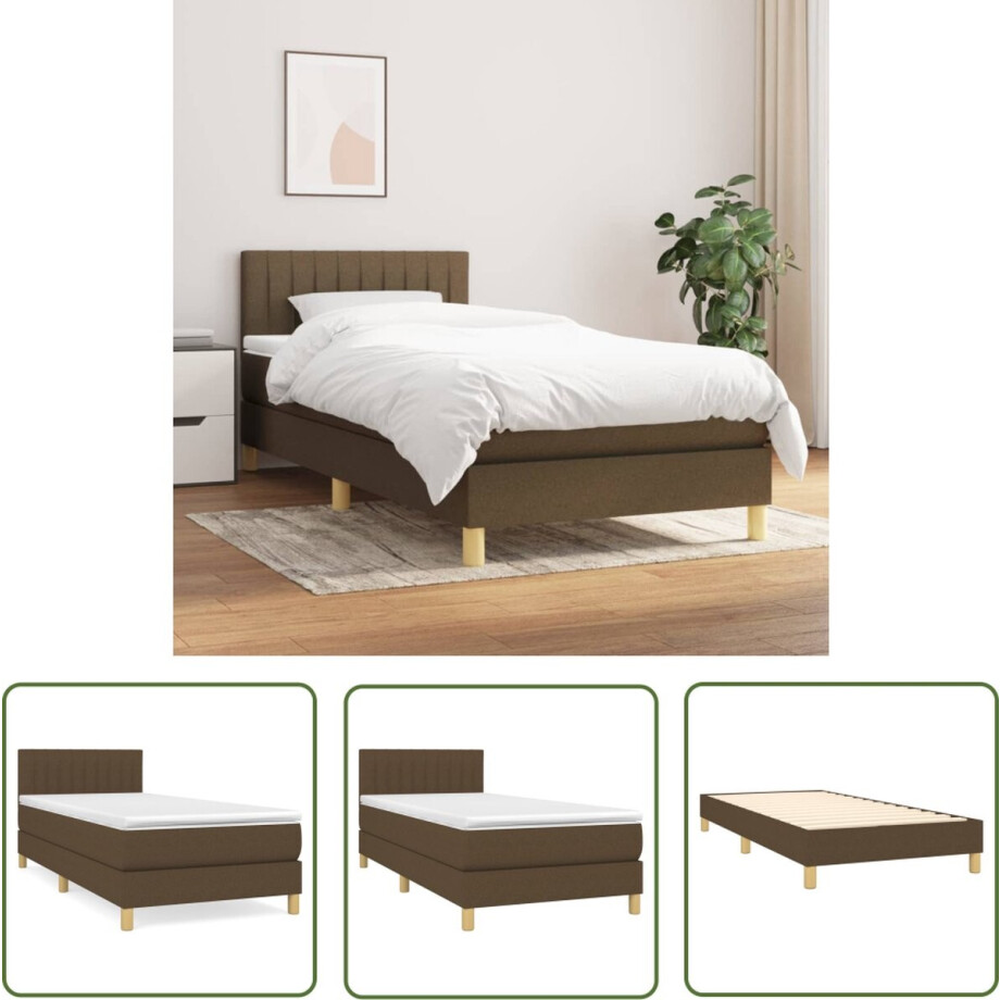 vidaXL Donkere Bruine Bed - Boxspringbed - Boxspring met matras stof donkerbruin 90x200 cm - Tweepersoonsbed - Boxspring Frame - Pocketed Spring Mattress vidaXL Donkere Bruine Bed - Boxspringbed - Boxspring met matras stof donkerbruin 90x200 cm - Tweepersoonsbed - Boxspring Frame - Pocketed Spring Mattress afbeelding 1