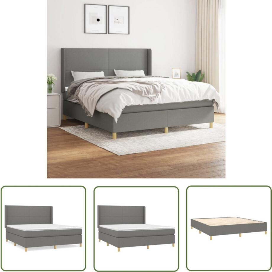 vidaXL Donkere Kleuren - Boxspring Bed - Boxspring met matras stof donkergrijs 160x200 cm - Tweepersoonsbed - Pocketveer Matras - Middenhard Matras vidaXL Donkere Kleuren - Boxspring Bed - Boxspring met matras stof donkergrijs 160x200 cm - Tweepersoonsbed - Pocketveer Matras - Middenhard Matras afbeelding 1