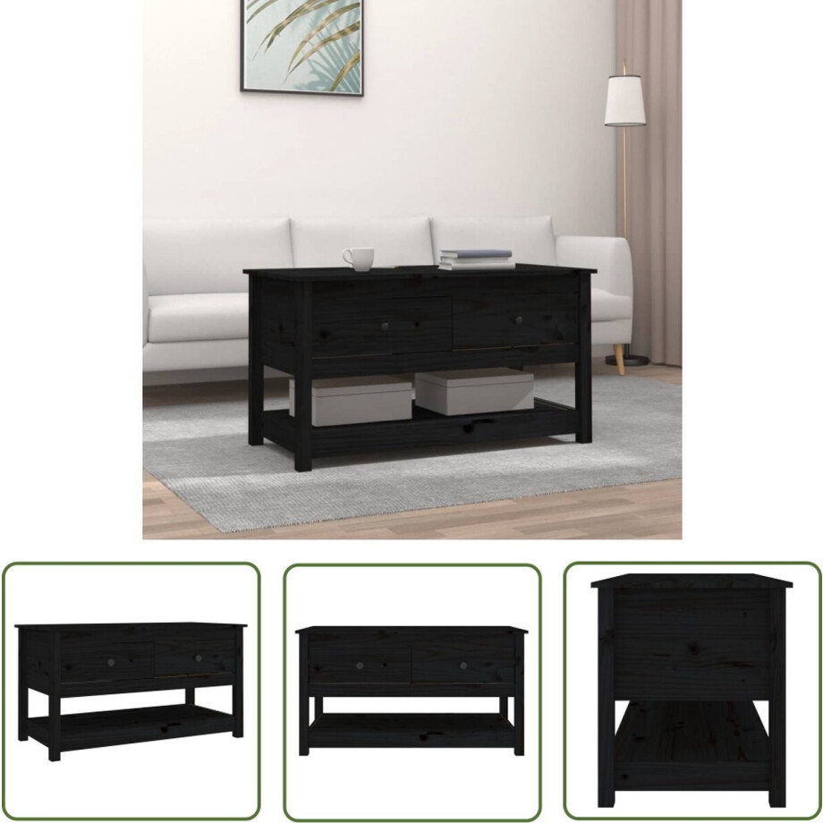 vidaXL Houten Salontafel - Salontafel - Salontafel 102x49x55 cm massief grenenhout zwart - Grenenhouten Salontafel - Zwarte Salontafel - Bijzettafel afbeelding 1