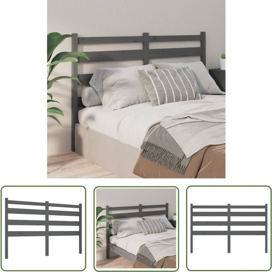 vidaXL Hoofdbord Kopen - Houten Hoofdbord - Hoofdbord 126x4x100 cm massief grenenhout grijs - Grieze Hoofdbord - Massief Grenenhout - Bedroom Decor afbeelding 1