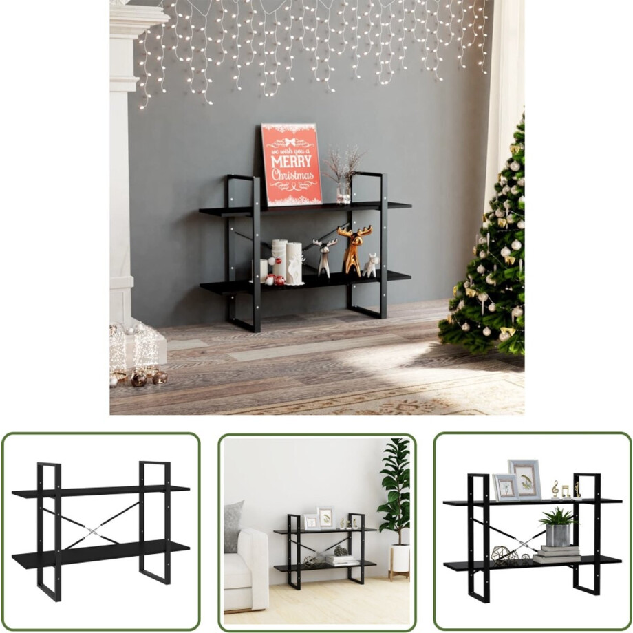 vidaXL Industrieel - Boekenkast - Boekenkast met 2 schappen 100x30x70 cm spaanplaat zwart - Zwarte Boekenkast - Houten Boekenkast - Boekenplank afbeelding 1