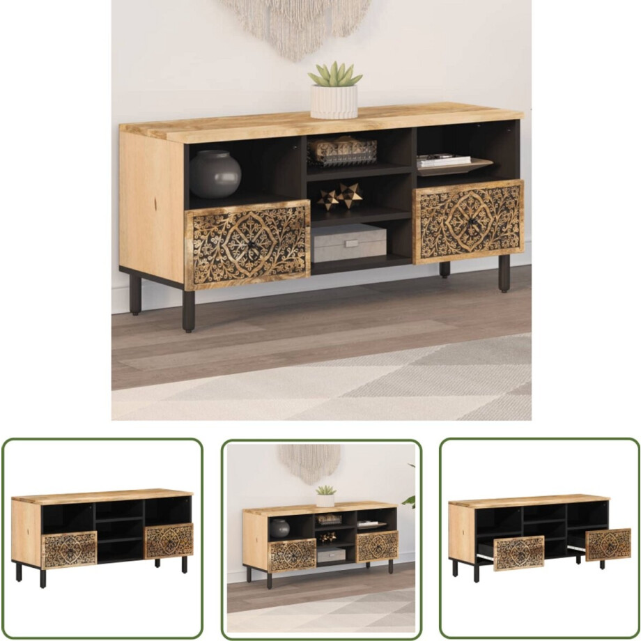 vidaXL Mangohout - Tv-meubel - Tv-meubel 100x33x46 cm massief mangohout - Retro Tv-meubel - Salontafel - Livingroom Furniture afbeelding 1