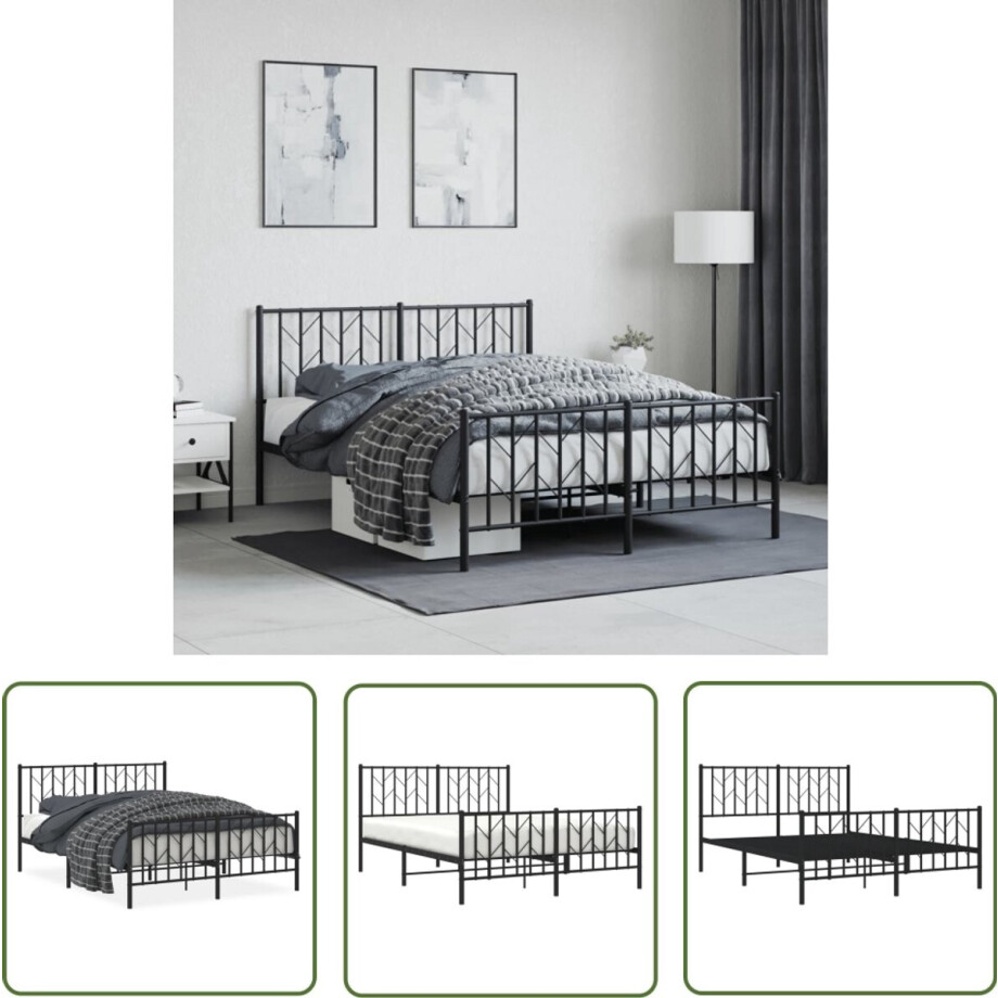 vidaXL Bed Frame 135x190 - Metalen Bed Frame - Bedframe met hoofd- en voeteneinde metaal zwart 135x190 cm - Staal Bed Frame - Zwart Bed Frame - Tweepersoons Bed Frame vidaXL Bed Frame 135x190 - Metalen Bed Frame - Bedframe met hoofd- en voeteneinde metaal zwart 135x190 cm - Staal Bed Frame - Zwart Bed Frame - Tweepersoons Bed Frame afbeelding 1