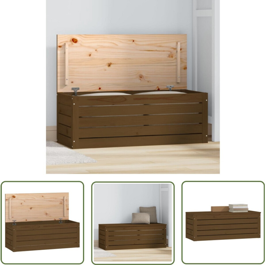 vidaXL Opbergbox - Honingbruin - Grenenhout - 89x36,5x33 cm Opbergdozen - Hout - Grenenhouten Kast - Opberger - Decoratief afbeelding 1