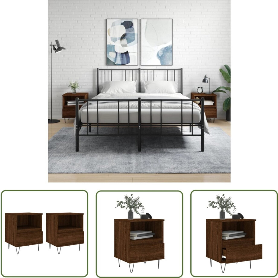 vidaXL Nachtkastjes - 2 stuks - Bruin Eiken - 40x35x50 cm Nachtkast - Kastje - Slaapkamermeubilair - Houten Meubel - Bruine Meubels afbeelding 1