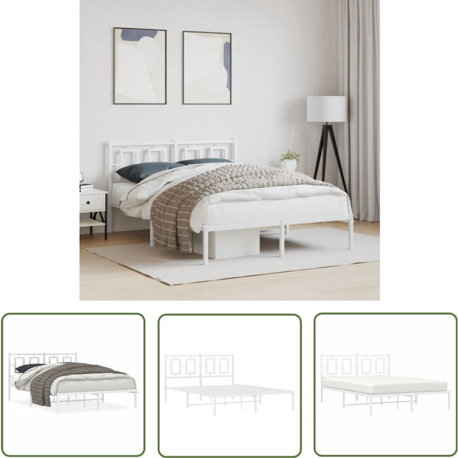 vidaXL Bed Frame 140x190 - Metalen Bed Frame - Bedframe met hoofdbord metaal wit 140x190 cm - Hoofdbord Bed - Staal Bed Frame - Witte Bed Frame afbeelding 1