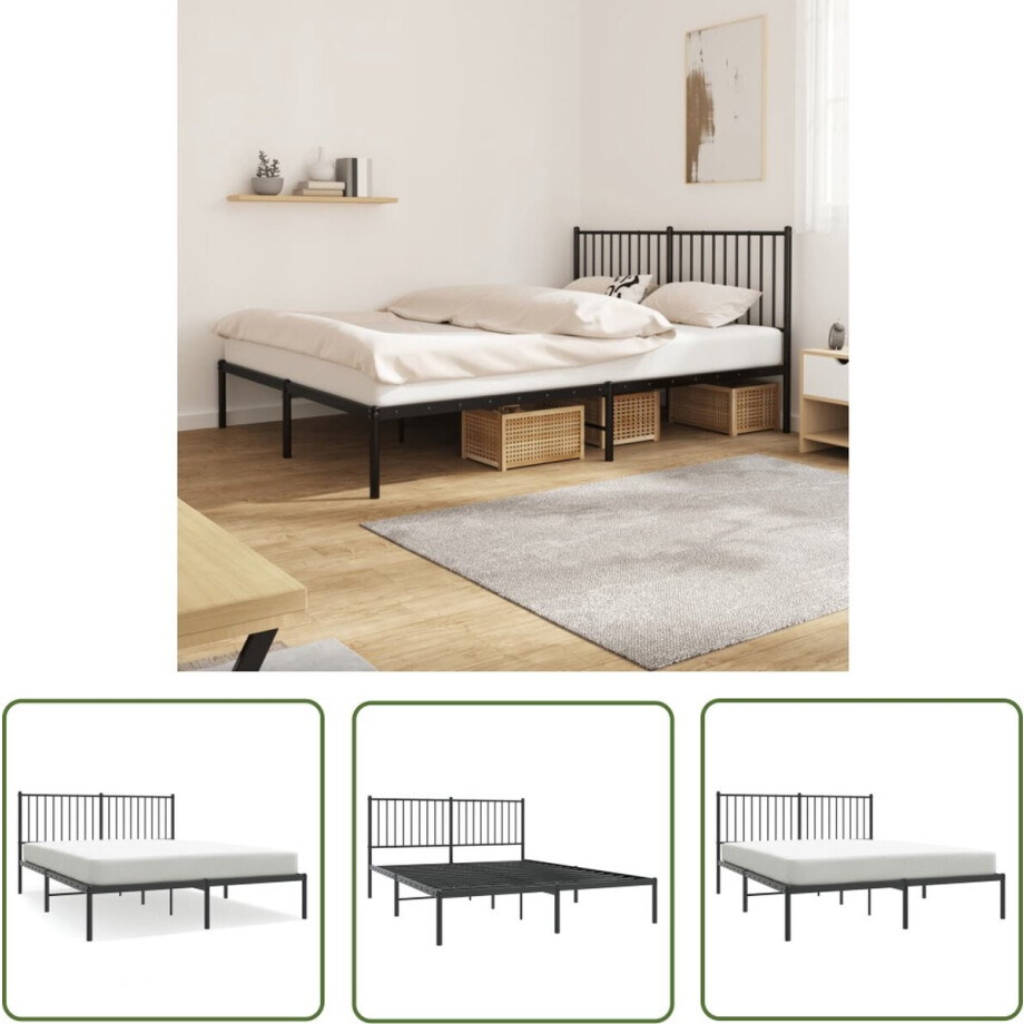 vidaXL Klassieke Bedstede - Metalen Bed Frame - Bedframe met hoofdbord metaal zwart 160x200 cm - Zwart Bedframe - King Size Bed - Boxspring Bed afbeelding 1