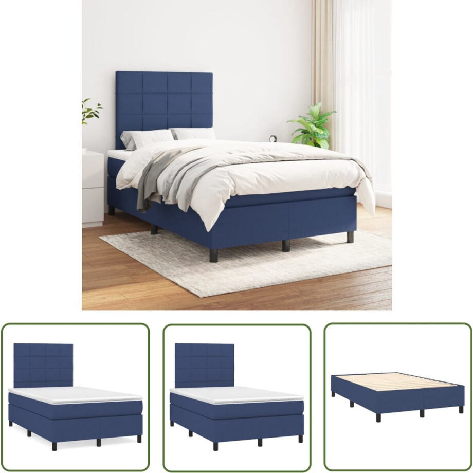 vidaXL Slaapkamer Meubilair - Boxspringbed - Boxspring met matras stof blauw 120x200 cm - Tweepersoons Bed - Blauwe Bed - Boxspring Met Matras afbeelding 1